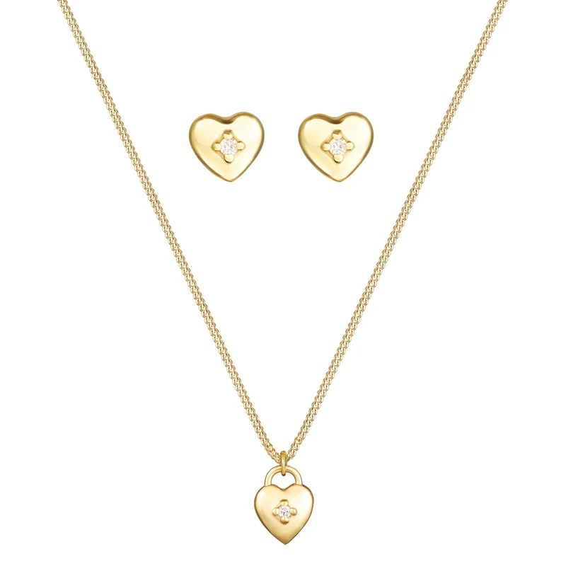 Schmuckset Herz Solitär | Diamant (Weiß, 0.015 ct.)