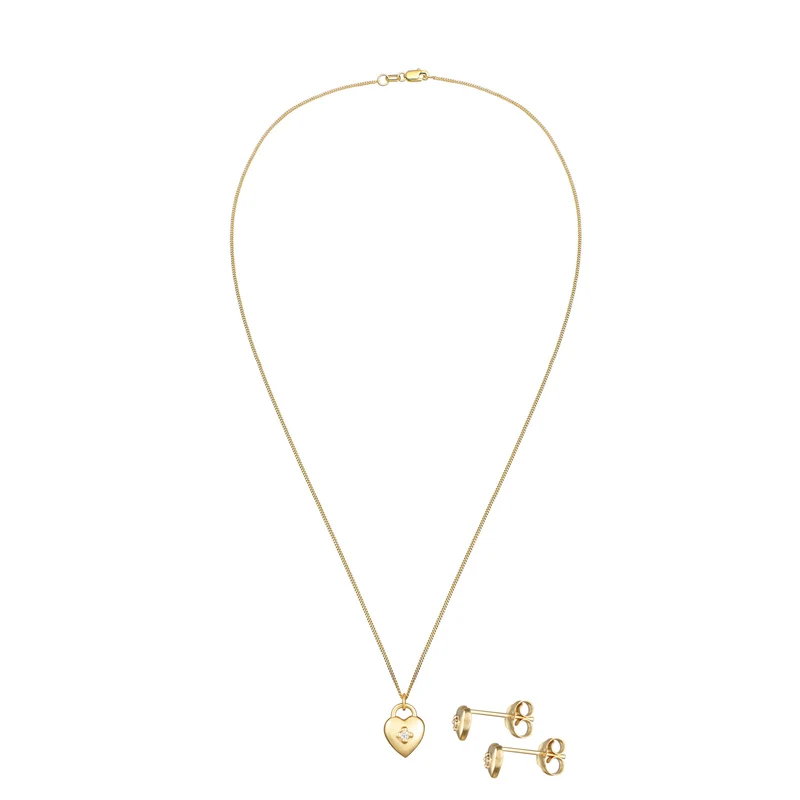 Schmuckset Herz Solitär | Diamant (Weiß, 0.015 ct.)