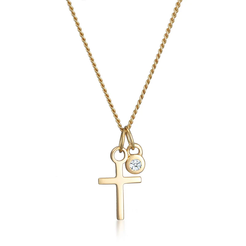 Halskette Kreuz Anhänger | Diamant (Weiß, 0.03 ct.)