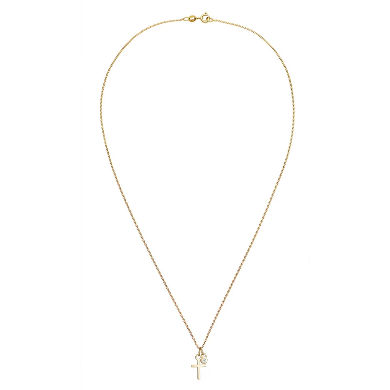 Halskette Kreuz Anhänger | Diamant (Weiß, 0.03 ct.)