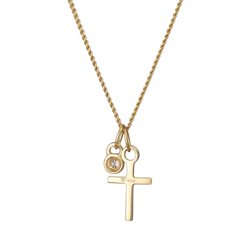 Halskette Kreuz Anhänger | Diamant (Weiß, 0.03 ct.)
