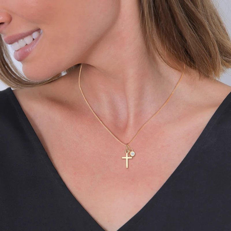 Halskette Kreuz Anhänger | Diamant (Weiß, 0.03 ct.)