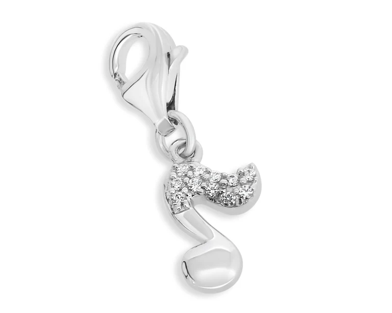 DAMEN CHARM NOTE MIT WEIßEN STEINEN NOTEN EINHÄNGER 925 SILBER