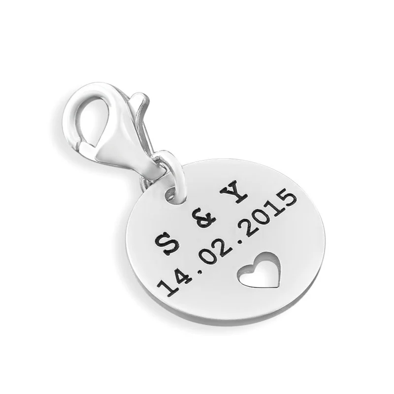 CHARM 925 SILBER MIT GRAVUR SILBER CHARMS ANHÄNGER PERSONALISIERBAR HERZ