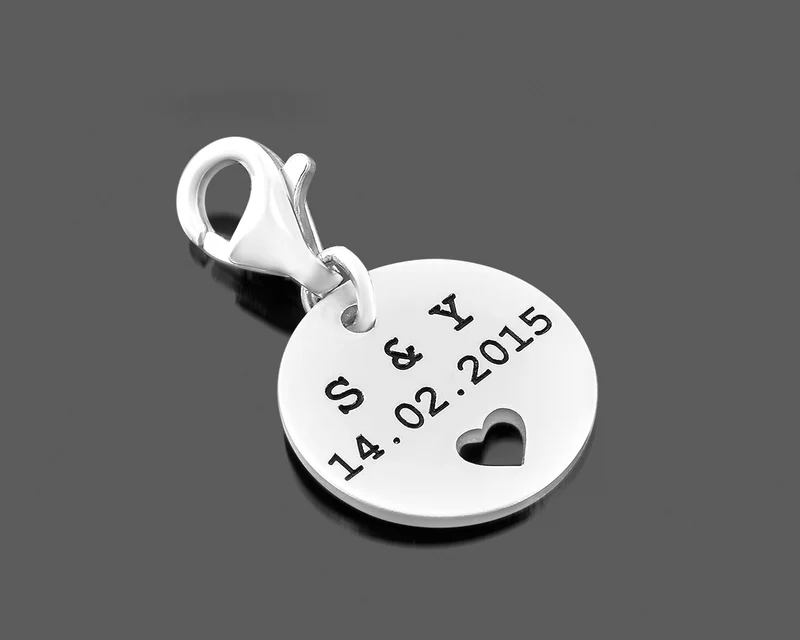 CHARM 925 SILBER MIT GRAVUR SILBER CHARMS ANHÄNGER PERSONALISIERBAR HERZ
