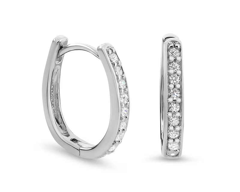 CREOLEN SILBER 925 OHRRINGE GLÄNZEND MIT ZIRKONIA OVAL MIT SCHLIESSE