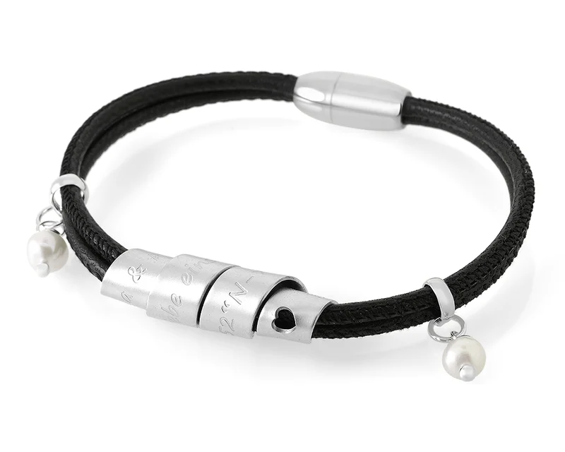 DAMEN ARMBAND MIT GRAVUR PERLEN KOORDINATEN SCHMUCK 925 SILBER LEDER