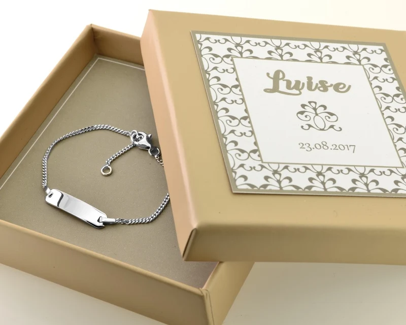 ARMBAND ZUR TAUFE PERSONALISIERTE "MINI" SCHACHTEL GESCHENK ZUR GEBURT ID ARMBAND