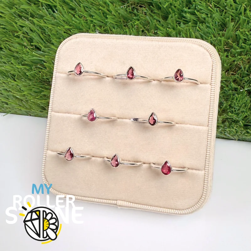 Facettierter Tropfen-Silberring mit rosa Turmalin (R819PT)