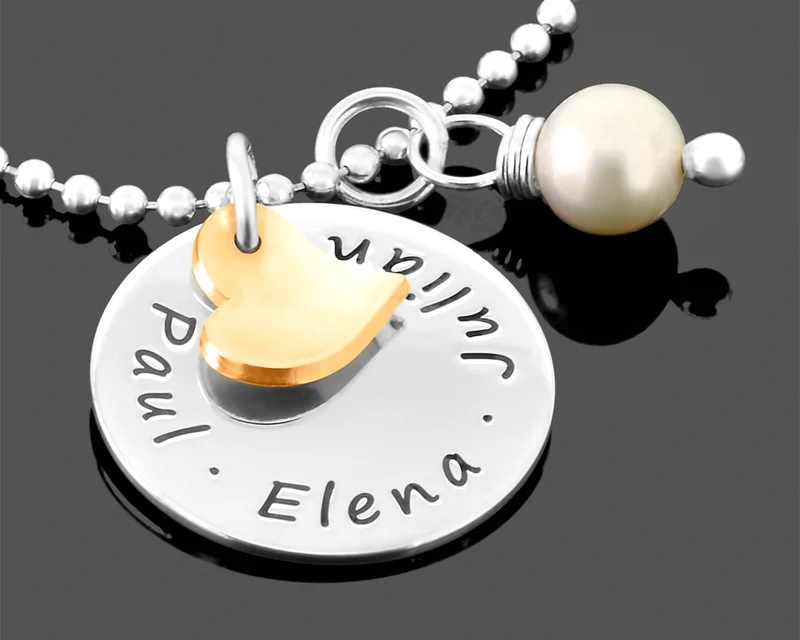 NAMENSKETTE 925 SILBER FAMILIENKETTE MIT GRAVUR HERZ SCHMUCK DAMEN