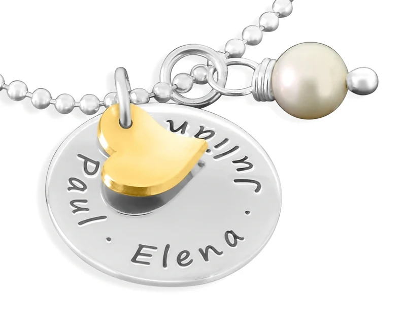 NAMENSKETTE DAMEN 925 SILBER HERZ GOLD FAMILIENKETTE DAMENSCHMUCK GRAVUR