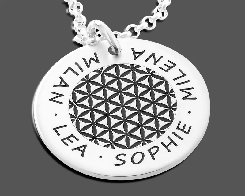 SILBERKETTE MIT ANHÄNGER BLUME DES LEBENS NAMENSSCHMUCK 925 SILBER