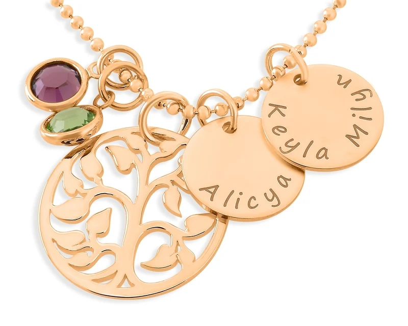 KETTE NAMEN LEBENSBAUM HALSKETTE ROSÉGOLD FAMILIENSCHMUCK MUTTER OMA