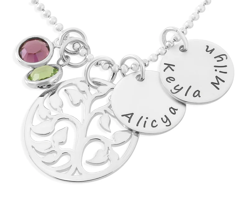 LEBENSBAUM KETTE GRAVUR 925 SILBER HALSKETTE DAMEN SILBERSCHMUCK PERSONALISIERT