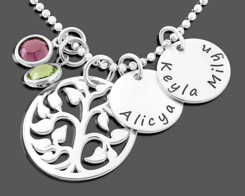 LEBENSBAUM KETTE GRAVUR 925 SILBER HALSKETTE DAMEN SILBERSCHMUCK PERSONALISIERT