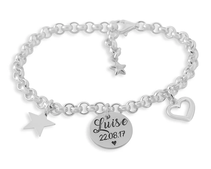 925 SILBER KINDERARMBAND STERN HERZ ANHÄNGER NAMENSARMBAND GRAVUR
