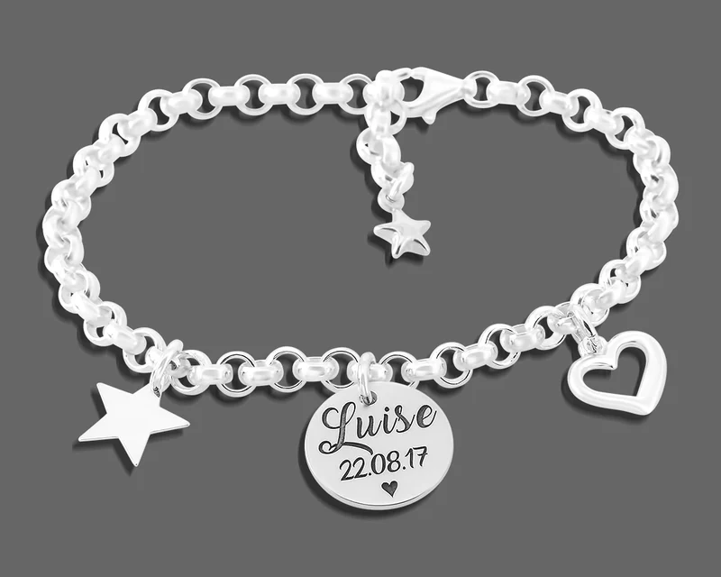 925 SILBER KINDERARMBAND STERN HERZ ANHÄNGER NAMENSARMBAND GRAVUR