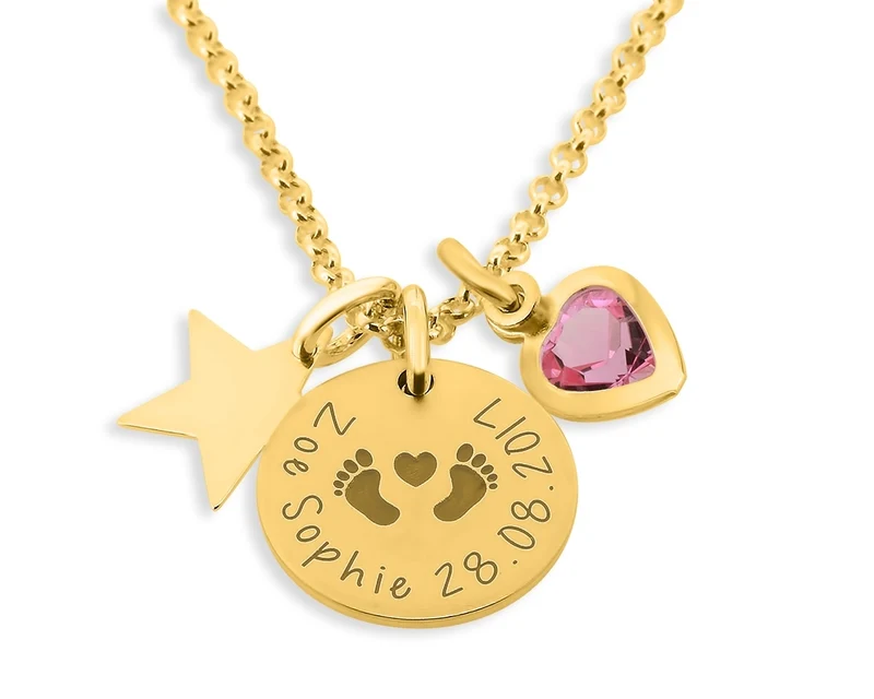 GESCHENK SCHACHTEL SILBERKETTE MIT "BABYFÜßCHEN" GESCHENK ZUR GEBURT NAMENSSCHMUCK