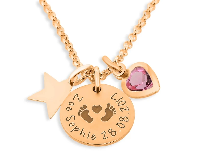 GESCHENK SCHACHTEL SILBERKETTE MIT "BABYFÜßCHEN" GESCHENK ZUR GEBURT NAMENSSCHMUCK