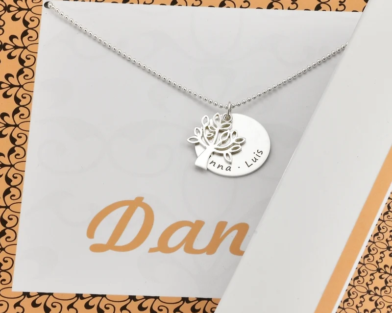 GESCHENK SCHACHTEL, FAMILIENKETTE, SILBERSCHMUCK MIT LEBENSBAUM, PERSONALISIERTE GESCHENKBOX,