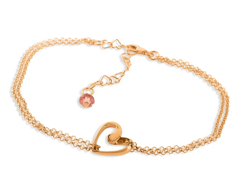 FUßSCHMUCK DAMEN HERZ ANHÄNGER & KRISTALL FUßKETTCHEN ROSÉGOLD FUSSKETTE