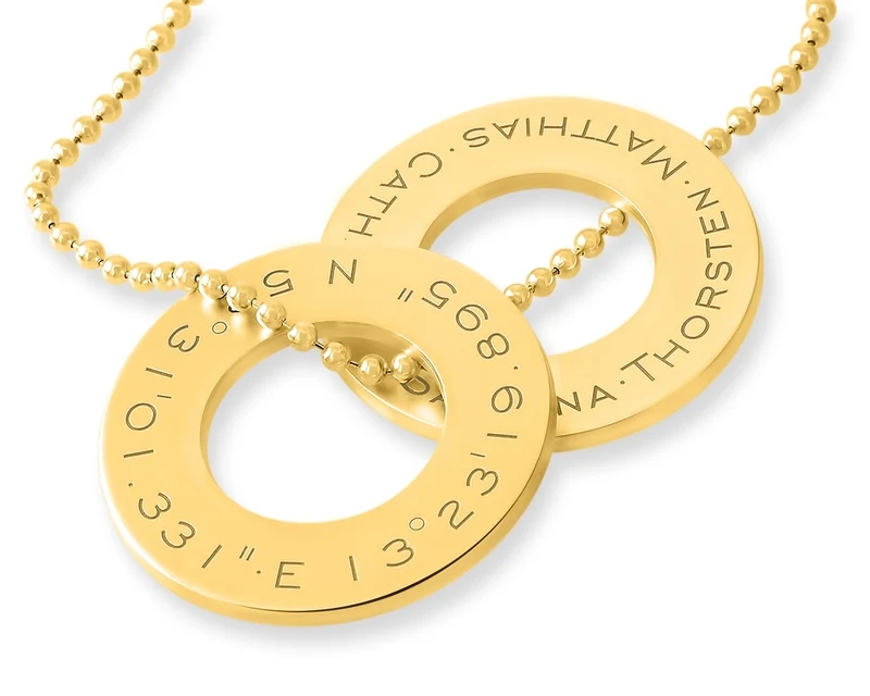 KOORDINATEN NAMENSKETTE GOLD FAMILIENKREIS GESCHENK MAMA OMA GOLDSCHMUCK GRAVUR
