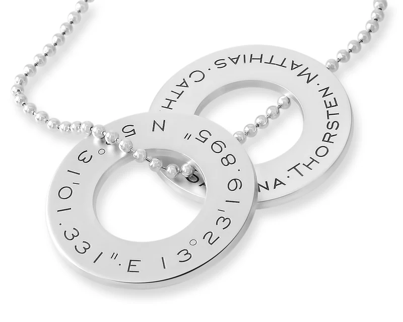 SILBERKETTE MIT KOORDINATEN & NAMEN ANHÄNGER GRAVUR SCHMUCK 925 SILBER