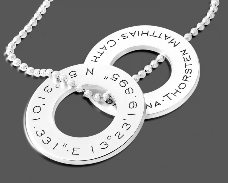 SILBERKETTE MIT KOORDINATEN & NAMEN ANHÄNGER GRAVUR SCHMUCK 925 SILBER