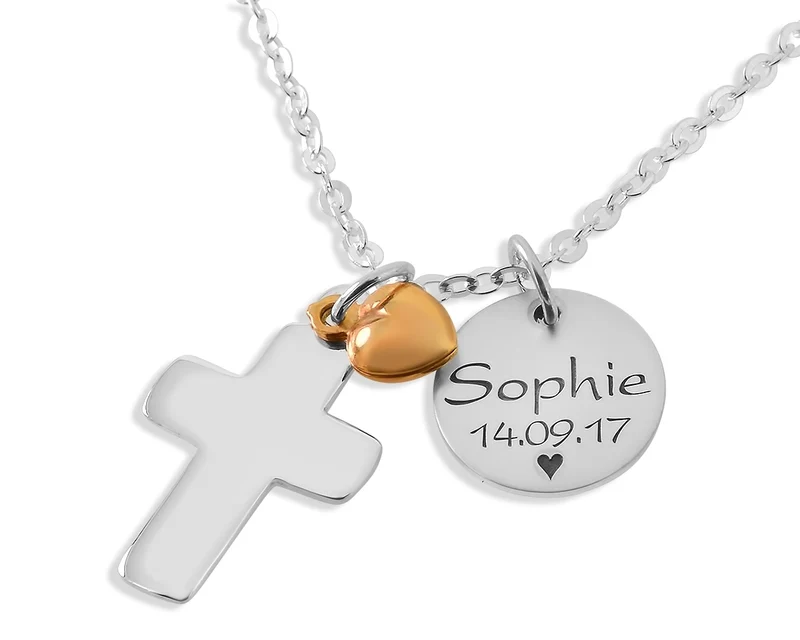 NAMENSKETTE DAMENSCHMUCK KETTE MIT GRAVUR KREUZ ANHÄNGER 925 SILBER