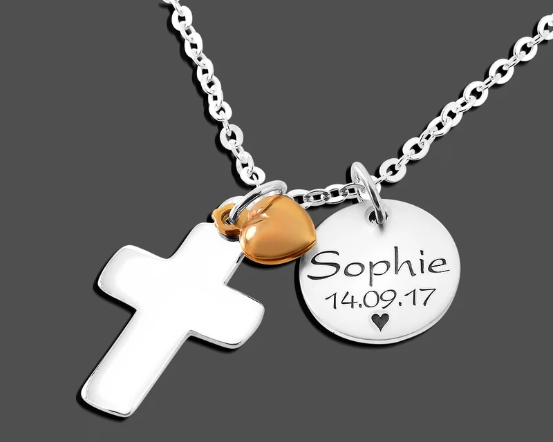 NAMENSKETTE DAMENSCHMUCK KETTE MIT GRAVUR KREUZ ANHÄNGER 925 SILBER
