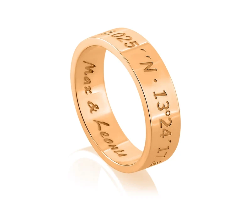 INDIVIDUELLE RINGE WUNSCHTEXT NAMENSRING ROSÉ VERGOLDET KOORDINATEN