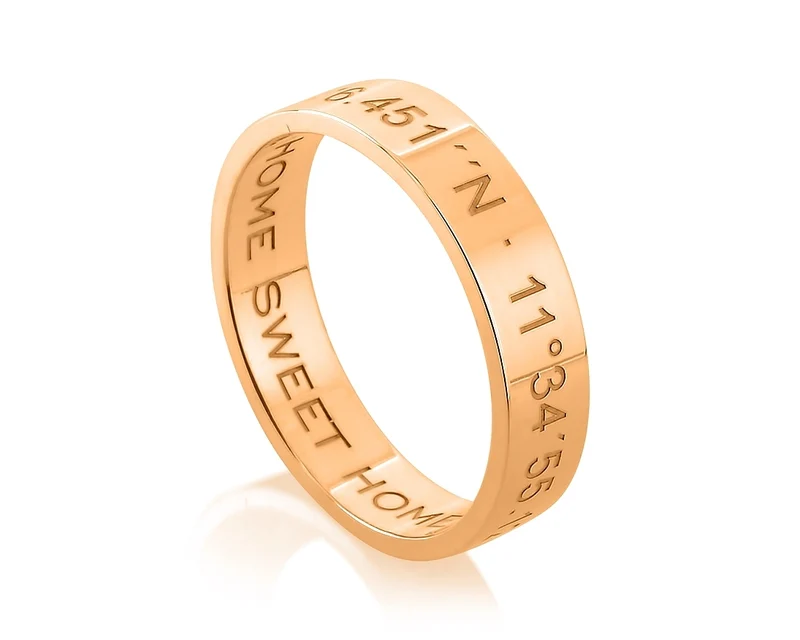DAMEN & HERREN RING MIT GRAVUR ROSÉ VERGOLDET KOORDINATEN FINGERRING