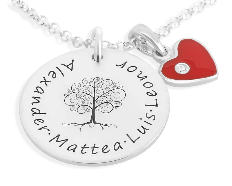 LEBENSBAUM KETTE 925 SILBER FAMILIENKETTE DAMEN SCHMUCK HERZ NAMENSKETTE