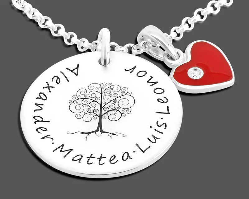 LEBENSBAUM KETTE 925 SILBER FAMILIENKETTE DAMEN SCHMUCK HERZ NAMENSKETTE