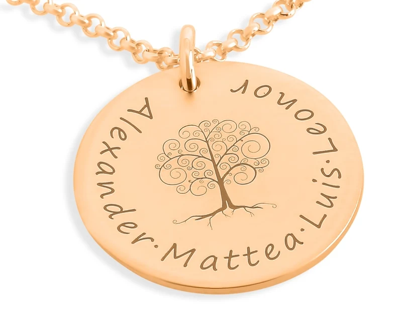 NAMENSSCHMUCK DAMEN KETTE GRAVUR FAMILIENKETTE LEBENSBAUM HALSKETTE