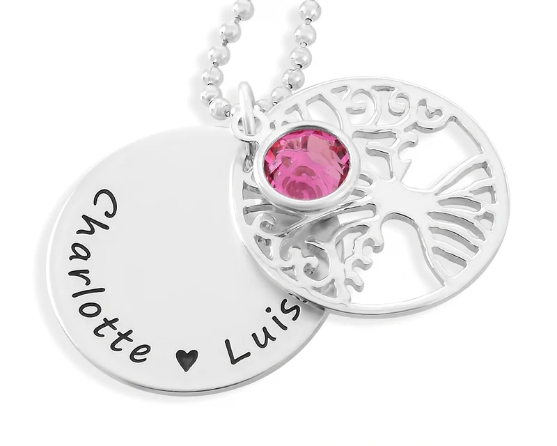 NAMENSKETTE 925 SILBER GRAVUR SCHMUCK DAMEN LEBENSBAUM GESCHENK MAMA MUTTER