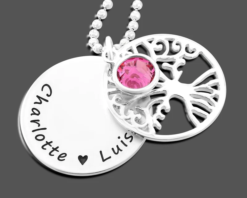 NAMENSKETTE 925 SILBER GRAVUR SCHMUCK DAMEN LEBENSBAUM GESCHENK MAMA MUTTER