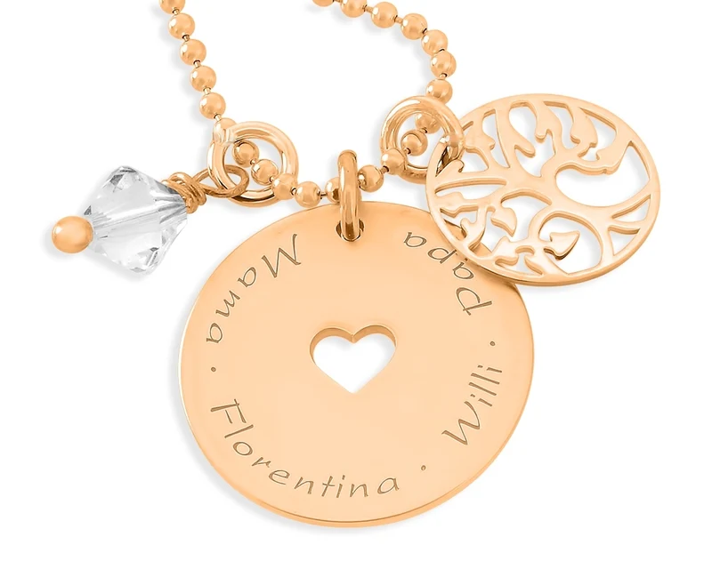 NAMENSKETTE LEBENSBAUM ROSÉ VERGOLDET SILBERSCHMUCK | FAMILIENSCHMUCK