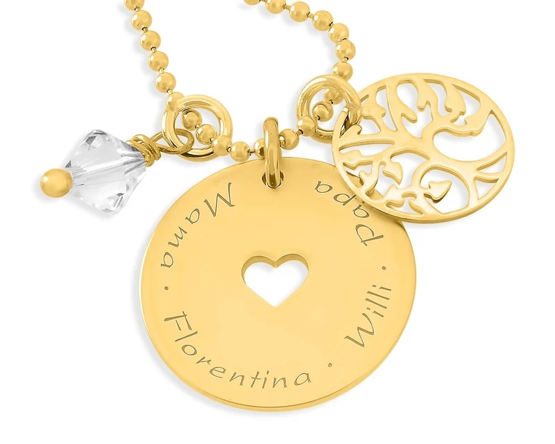 NAMENSKETTE MUTER GOLD SCHMUCK LEBENSBAUM HERZ HALSKETTE FRAU