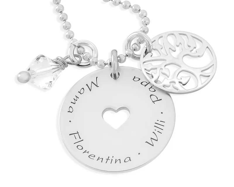 FAMILIENKETTE 925 SILBER NAMENSKETTE LEBENSBAUM SCHMUCK GRAVUR DAMEN