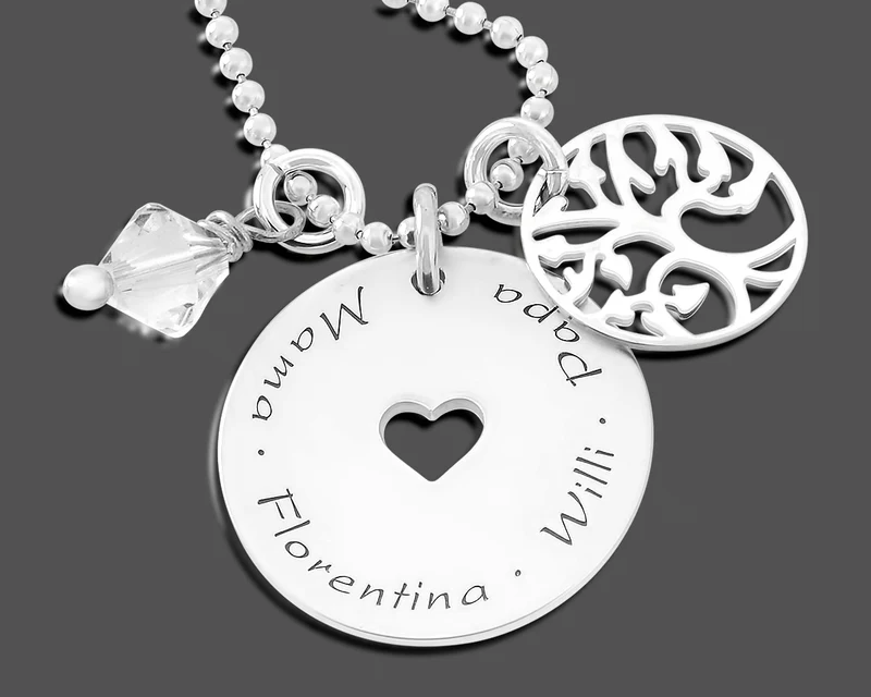 FAMILIENKETTE 925 SILBER NAMENSKETTE LEBENSBAUM SCHMUCK GRAVUR DAMEN