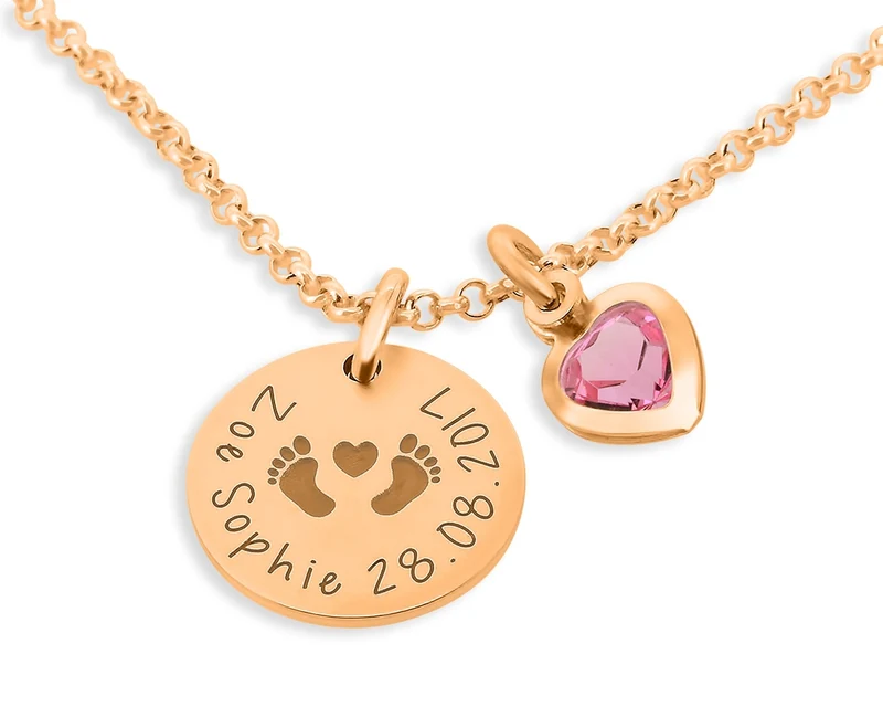 NAMENSKETTE GBURT MUTTER HALSKETTE FÜSSE GEBURT GRAVUR SCHMUCK
