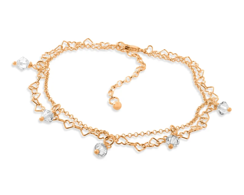 FUSSKETTCHEN DAMEN KRISTALLE FUSSSCHMUCK ROSÉ GOLD FUßKETTE 925 SILBER