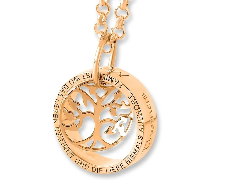 DAMEN HALSKETTEKETTE PERSONALSIERT RING & LEBENSBAUM ROSÉGOLD RINGKETTE GRAVUR GESCHENK