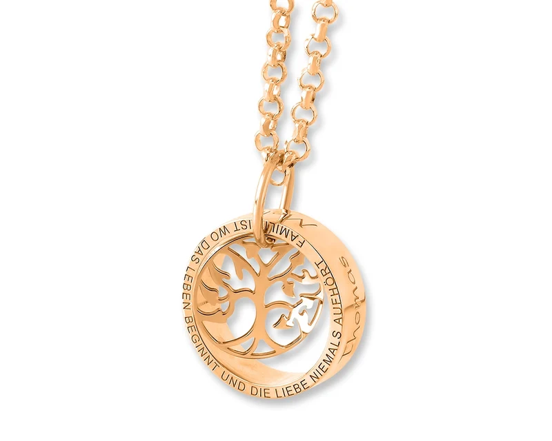 DAMEN HALSKETTEKETTE PERSONALSIERT RING & LEBENSBAUM ROSÉGOLD RINGKETTE GRAVUR GESCHENK