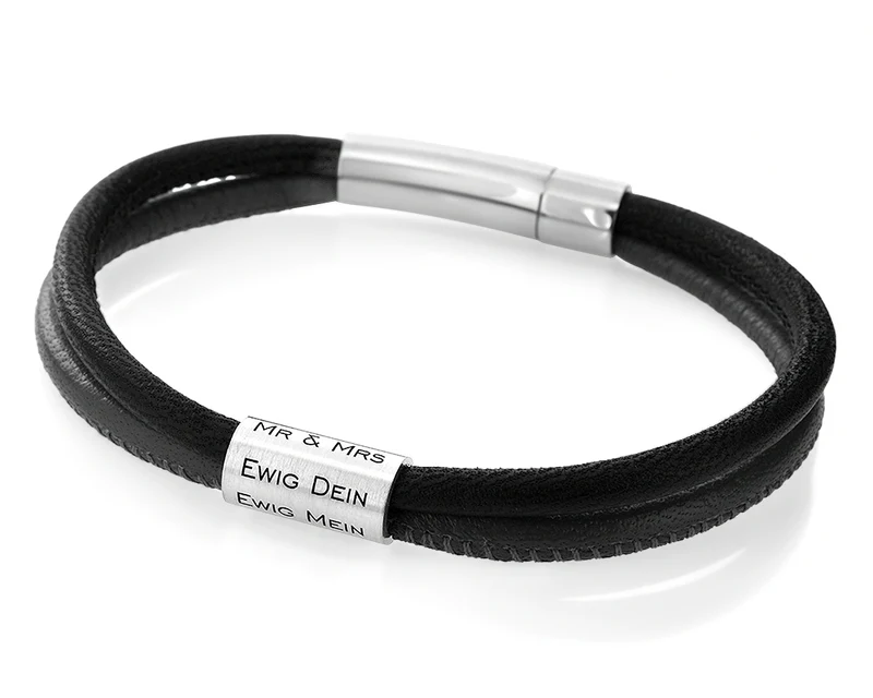 MÄNNERARMBAND LEDER ANHÄNGER ROLLE MIT GRAVUR GESCHENK FÜR DEN EHEMANN UNISEX