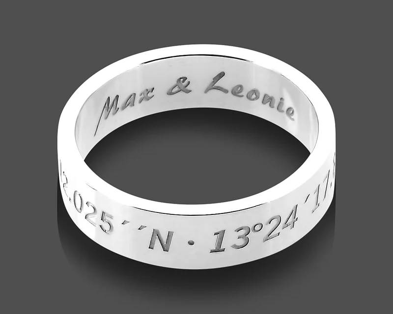 NAMENSRING SILBER RING GRAVUR KOORDINATEN FINGERRING 925 SILBER