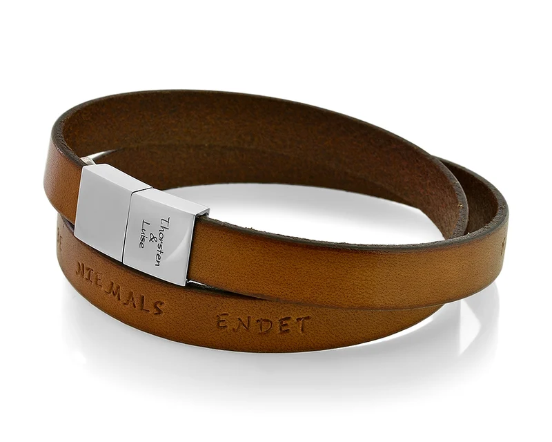 HERREN ARMBAND LEDER BRAUN PERSONALSIERBAR LEDERARMBAND GRAVUR MANN