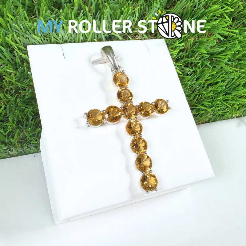 Citrin Cabochon Kreuz Anhänger