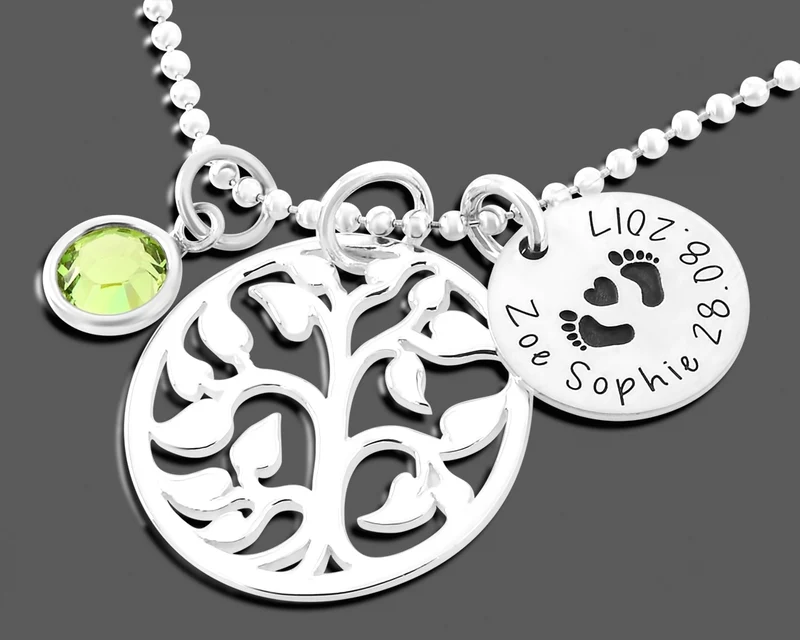 SILBERKETTE MIT NAMEN LEBENSBAUM HALSKETTE DAMEN GESCHENK GEBURT